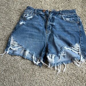 American Eagle Outfitters Blue Distressed Jean Shorts